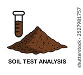 Soil test icon or sand sample analysis for quality. Laboratory beaker test for soil pollution. Analysis of biological mineral content. Environmental conservation. Vector illustration