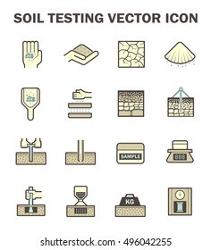 Soil test vector icon i.e. bearing capacity, field density or sand cone method. Geotechnical and civil engineering to use auger keep sampling material by drill, boring in ground layer for construction