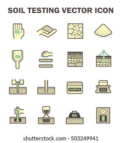 Soil test vector icon i.e. bearing capacity, field density or sand cone method. Geotechnical and civil engineering to use auger keep sampling material by drill, boring in ground layer for construction