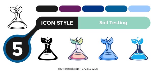 Ícone de teste de solo comunica conceitos de avaliação da qualidade do solo para projetos de jardinagem informados. Estilo Linha, Preenchido, Cor.