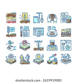 Soil Testing Nature Collection doodle icons set vector. Soil Testing Equipment Ph Device, Laboratory Analyzing Using Pesticides sketch hand drawn
