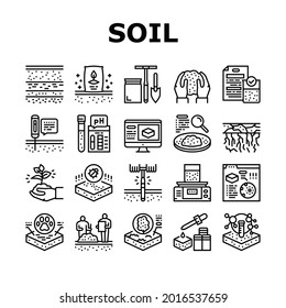 Soil Testing Nature Collection Icons Set Vector. Soil Testing Equipment And Ph Device, Laboratory Analyzing And Using Pesticides Black Contour Illustrations