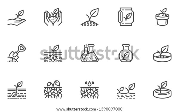 Soil Vector Line Icons Set. Growing Sprouts,\
Agronomy, Sprout nutrition, Growing Conditions. Editable Stroke.\
48x48 Pixel Perfect.
