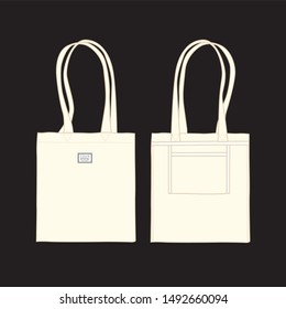 SOILD OFF WHITE COLOR POINT LABEL CANVAS TOTE BAG - VECTOR