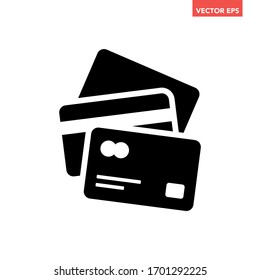 Soiled black 3 multi premium credit cards icon, simple digital ecommerce transaction flat design infographic pictogram vector,  for app logo web button ui ux interface elements isolated on white backg