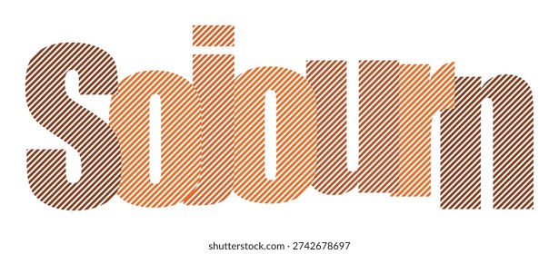 Sojourn text design. Bold diagonal lines pattern. Travel journey concept.