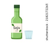 Soju bottle concept vector illustration. Korean alcohol drink in flat design on white background.