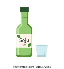 Soju bottle concept vector illustration. Korean alcohol drink in flat design on white background.