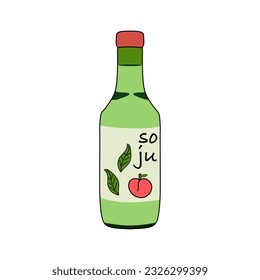 Soju bottle Korean alcohol drink vector illustration.