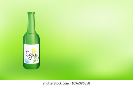 Soju bottle vector illustration. Green bottle with copy space. Beverage of Korean origin