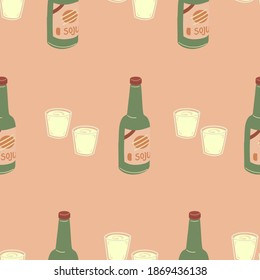 Soju Illustration, Korean Beverage, Seamless Pattern, Vector Illustration EPS 10.