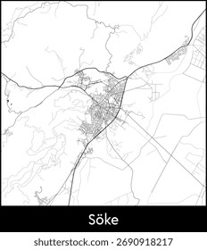 Soke city map, Turkey - Topographic vector map poster