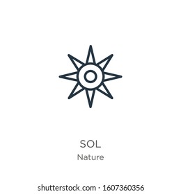 Sol icon. Thin linear sol outline icon isolated on white background from nature collection. Line vector sign, symbol for web and mobile