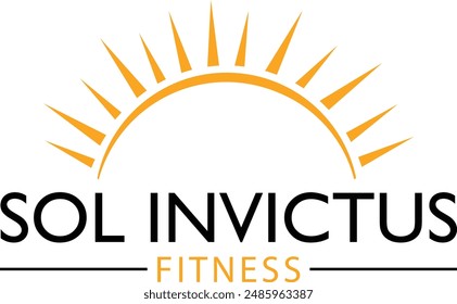 El logotipo Sol Invictus Fitness presenta un símbolo de sol radiante y audaz que se caracteriza por una tipografía moderna y elegante, que refleja fuerza y vitalidad en su diseño