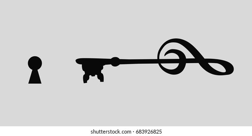 Sol key isolated. treble clef vector on black & white background. Musical notes flat design & keyhole cartoon. print cover music background 