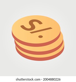 Sol Peru currency symbol coin isometric vector illustration design