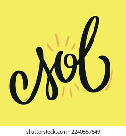 Sol. Sol en portugués brasileño. Letras de mano moderna. vector.
