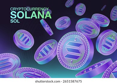 Moedas Solana, Criptomoeda, SOL, Dinheiro Digital, Comércio, Banner de Ilustração de Vetor Fundo