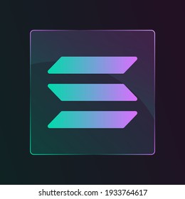 Solana cryptocurrency colorful gradient glass icon. Isolated on dark background.