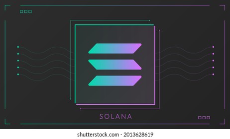Solana cryptocurrency colorful gradient logo on dark background with thin line decoration.