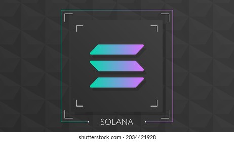 Solana cryptocurrency colorful logo isolated on dark pattern background.