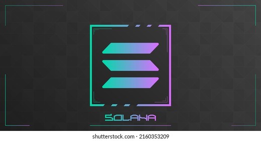 Solana cryptocurrency colorful logo on dark background with triangles pattern decoration. Vector illustration.