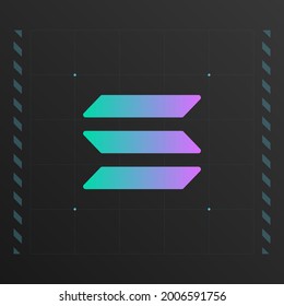 Solana cryptocurrency colorful logo with thin line decoration. Isolated on dark background.