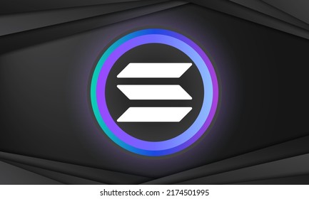 Solana cryptocurrency logo. Electronic money. Background of virtual money. Modern neon color banner. Cryptocurrency Blockchain technology concept.