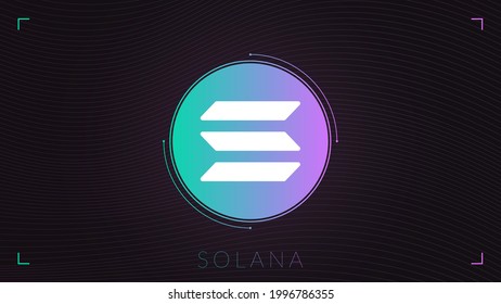 Solana cryptocurrency logo on dark background with wavy thin lines.
