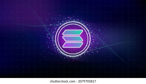 Solana currency. On blockchain technology background. Electronic crypto currency modern technology. Online bank and financial communications futuristic. ​International stock exchange. 3D Vector.