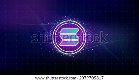 Solana currency. On blockchain technology background. Electronic crypto currency modern technology. Online bank and financial communications futuristic. ​International stock exchange. 3D Vector.