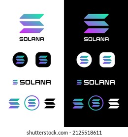 Solana Icon SOL Coin Cryptocurrency in set of round, square, outline icons. Best used for T-shirt designs and trading websites.