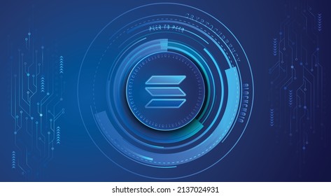 Solana SOL block chain crypto currency digital encryption, virtual money exchange, Technology global network vector illustration background and banner design template. Futuristic web and trading