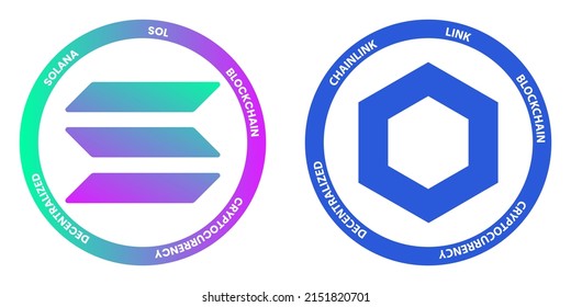 Solana SOL and ChainLink LINK crypto logos. Cryptocurrency symbol set vector illustration template