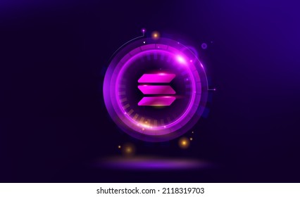 Solana or Sol coin crypto currency. Blockchain technology. A digital background. Vector abstract illustration