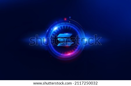 Solana or Sol coin crypto currency. Blockchain technology. A digital background. Vector abstract illustration