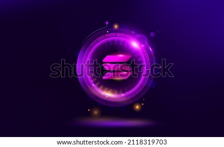 Solana or Sol coin crypto currency. Blockchain technology. A digital background. Vector abstract illustration