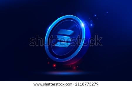 Solana or Sol coin crypto currency. Blockchain technology. A digital background. Vector abstract illustration