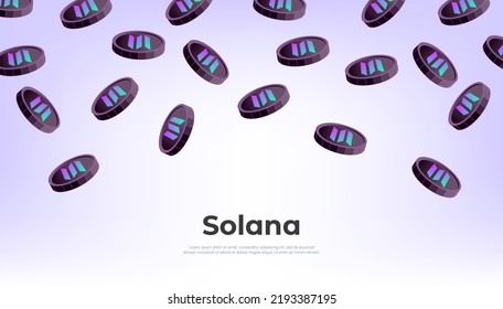 Solana (SOL) coin falling from the sky. SOL cryptocurrency concept banner background.