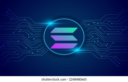 Solana (SOL) crypto currency with circuit line vector bacground Solana  crypto currency vector illustration background