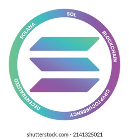 Solana SOL crypto currency coin vector symbol token template. Block chain concept virtual money template. Stickers and labels isolated in white background. 