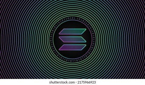 Solana (SOL) crypto currency coin logo banner. Line art financial technology concept vector illustration background.