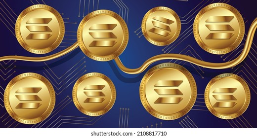 Solana (SOL) Crypto currency logo technology vector. Network based coins using block chain. Golden crypto solana coins 