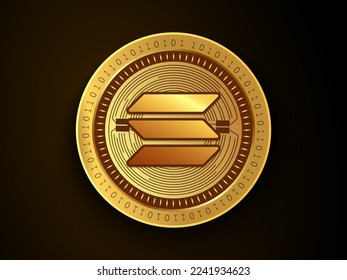 Solana SOL crypto currency symbol and logo on gold coin. Virtual money concept token based on blockchain technology. 