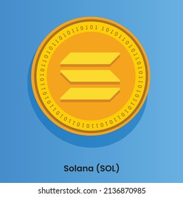 Solana (SOL)-Kryptologo in goldener Münze. Kryptowährungsmünzen auf der Basis von Blockkettentechnologie. Futuristische dezentralisierte Finanzkonzeption Vektorgrafik.