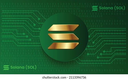 Solana SOL cryptocurrency logo vector isolated in dark green technology background template