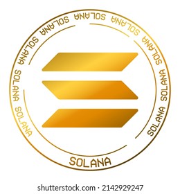 Solana SOL cryptocurrency vector symbol. Blockchain currency gold flat logo on white background vector illustration.