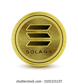 SOLANA SOL Silver golden on white background. Coins cryptocurrency blockchain (crypto currency) digital currency, alternative currency . Future currency replacement technology. 3D Vector illustration.