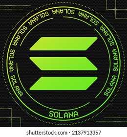 Solana SOL symbol with crypto currency themed background design. Blockchain currency modern banner for Solana icon. Vector illustration.