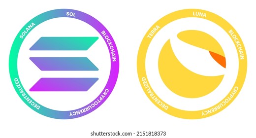 Solana SOL and Terra LUNA crypto logos. Cryptocurrency symbol set vector illustration template